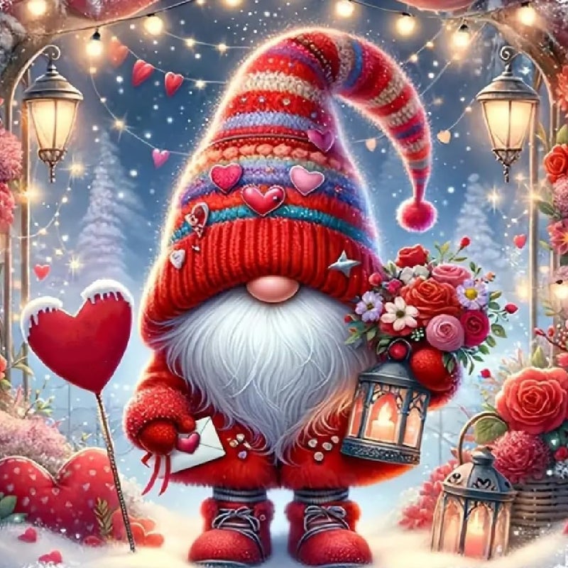 TaeYsck Valentine's Day Stamped Cross Stitch Kits for Beginner, Gnome Love Needlepoint Counted Cross Stitch Embroidery Kits for Adults, 11CT Flowers Dimensions Counted Cross Stitch Patterns Arts Craft Kits - Image 1